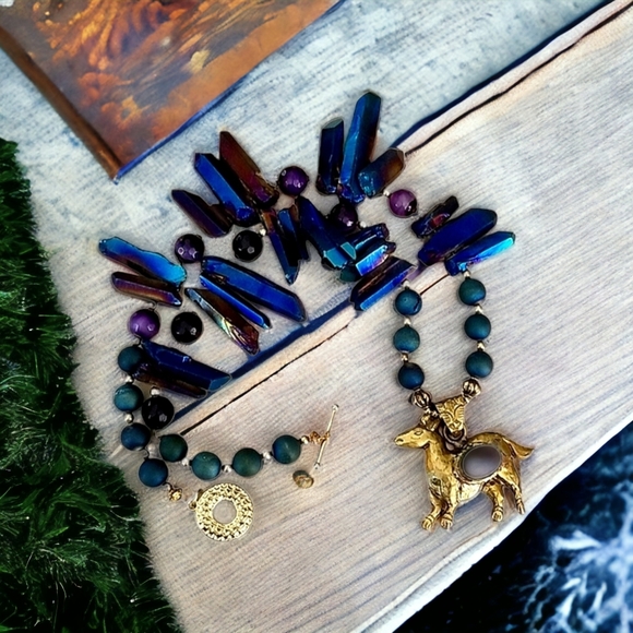 Hand Crafted Boho Tribal Moonstone Tibetan Rainbow Crystal Druzy Agate Necklace - Picture 2 of 16